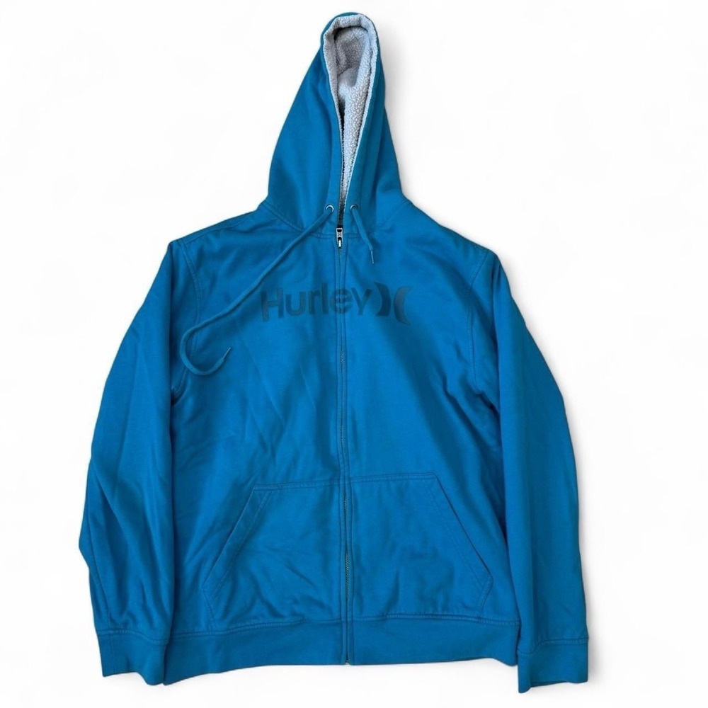Vintage Hurley Sherpa Lined Full Zip Blue Hoodie Adult Large Skater Grunge Y2K